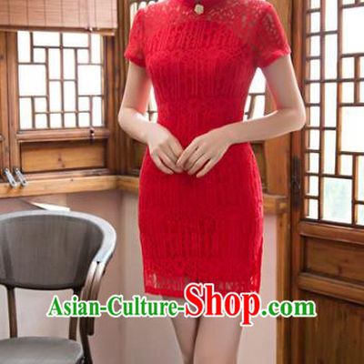 Chinese Top Grade Elegant Wedding Qipao Dress Traditional Republic of China Tang Suit Red Cheongsam for Women
