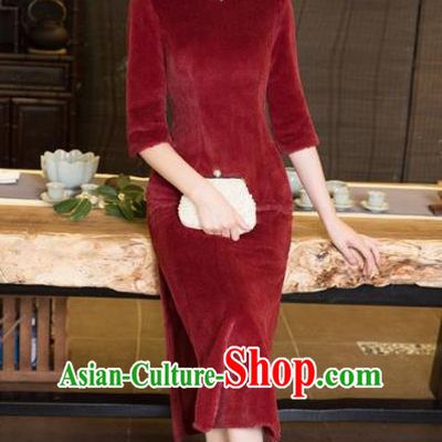 Chinese Top Grade Elegant Red Wool Cheongsam Traditional Republic of China Tang Suit Qipao Dress for Women