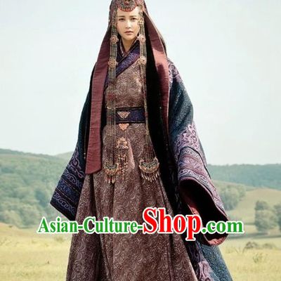 Chinese Ancient Tang Dynasty Princess Jieyou Embroidered Replica Costumes and Headpiece Complete Set