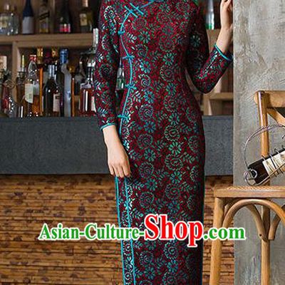 Chinese Traditional Costume Elegant Cheongsam China Tang Suit Amaranth Qipao Dress for Women