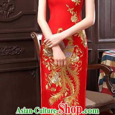 Chinese Traditional Costume Embroidered Phoenix Red Cheongsam China Tang Suit Silk Qipao Dress for Women