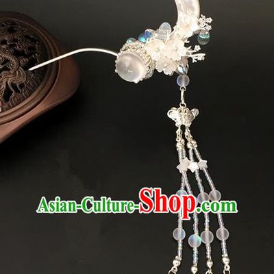 Traditional Handmade Chinese Ancient Classical Hair Accessories Moon Tassel Hairpins for Women