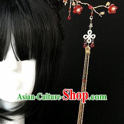 Traditional Handmade Chinese Ancient Classical Hair Accessories Hairpins Red Flowers Tassel Hair Clips for Women