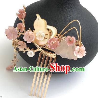 Traditional Handmade Chinese Ancient Classical Hair Accessories Shell Flowers Hair Comb Hairpins for Women