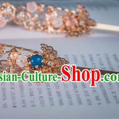 Traditional Handmade Chinese Ancient Classical Hair Accessories Hanfu Golden Hairpins for Women