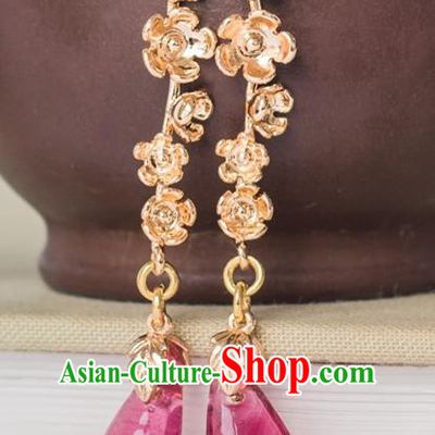 Traditional Handmade Chinese Ancient Classical Accessories Hanfu Pink Tassel Earrings for Women