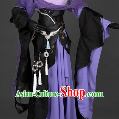 Chinese Ancient Costume Cosplay Swordswoman Purple Dress Hanfu Clothing for Women
