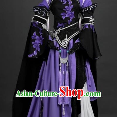 Chinese Ancient Heroine Costume Cosplay Female Knight-errant Swordswoman Purple Dress Hanfu Clothing for Women