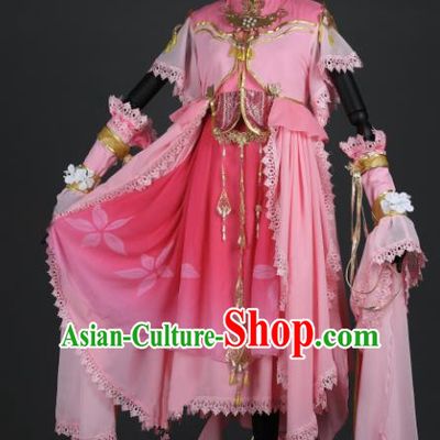 Chinese Ancient Female Knight-errant Heroine Costume Cosplay Swordswoman Pink Dress Hanfu Clothing for Women