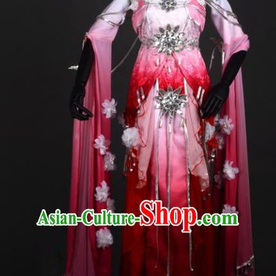 Chinese Ancient Female Knight-errant Rosy Costume Cosplay Swordswoman Dress Hanfu Clothing for Women