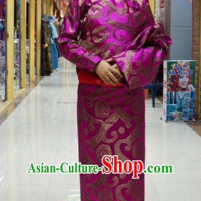 Chinese Traditional Zang Nationality Brocade Tibetan Robe, China Tibetan Ethnic Heishui Dance Costume for Women
