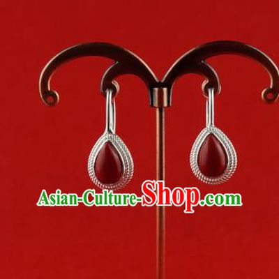 Chinese Traditional Zang Nationality Earrings Jewelry Accessories, China Tibetan Ethnic Eardrop for Women