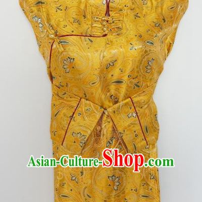 Chinese Traditional Zang Nationality Yellow Brocade Blouse, China Tibetan Ethnic Heishui Dance Costume for Women