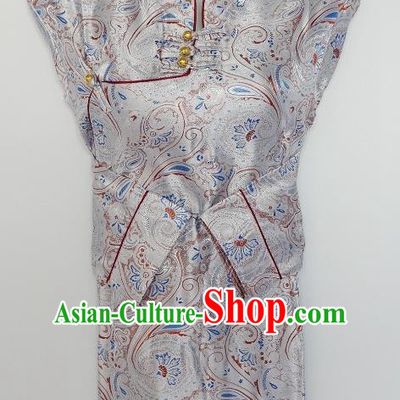 Chinese Traditional Zang Nationality Grey Brocade Blouse, China Tibetan Ethnic Heishui Dance Costume for Women