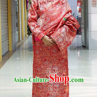 Chinese Zang Nationality Red Tibetan Robe, China Traditional Tibetan Ethnic Heishui Dance Costume for Women