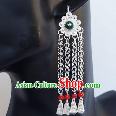 Chinese Traditional Zang Nationality Handmade Sliver Earrings, China Tibetan Ethnic Eardrop for Women