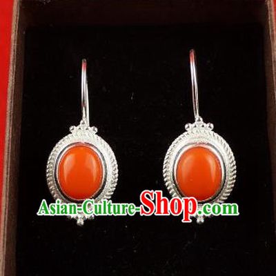 Chinese Traditional Zang Nationality Jewelry Accessories Sliver Earrings, China Tibetan Ethnic Handmade Eardrop for Women