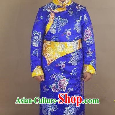 Chinese Traditional Zang Nationality Children Royalblue Tibetan Robe, China Tibetan Ethnic Heishui Dance Costume for Kids