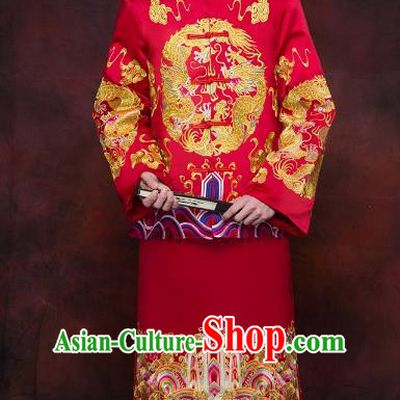 Chinese Traditional Wedding Costume Ancient Bridegroom Tang Suit Embroidered Toast Clothing for Men