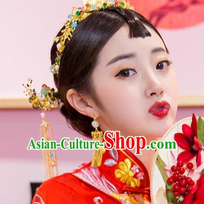 Chinese Traditional Handmade Wedding Xiuhe Suit Hair Accessories, China Ancient Bride Phoenix Coronet Hairpins for Women