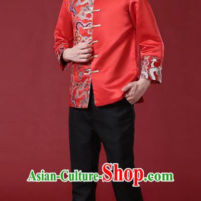 Chinese Traditional Wedding Embroidered Costume Ancient Bridegroom Red Mandarin Jacket Tang Suit Clothing for Men