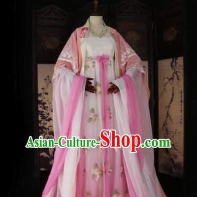 Chinese Ancient Imperial Concubine Pink Hanfu Dress Tang Dynasty Imperial Consort Embroidered Costume for Women