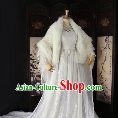 Chinese Ancient Imperial Concubine White Hanfu Dress Tang Dynasty Imperial Consort Embroidered Costume for Women
