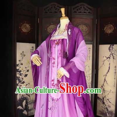 Chinese Ancient Imperial Concubine Purple Hanfu Dress Tang Dynasty Imperial Consort Embroidered Costume for Women