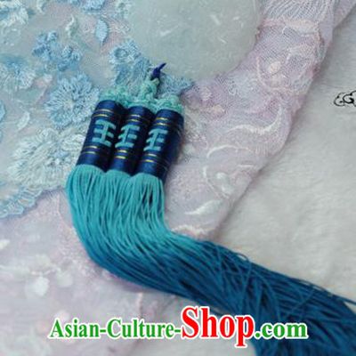 Chinese Traditional Handmade Waist Accessories Ancient Princess Blue Tassel Jade Pendant for Women