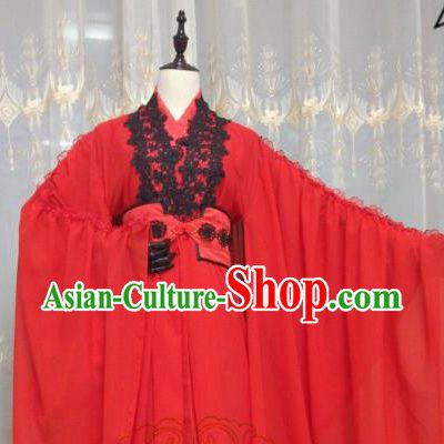 Chinese Ancient Cosplay Swordswoman Red Hanfu Dress Ming Dynasty Heroine Embroidered Costume for Women