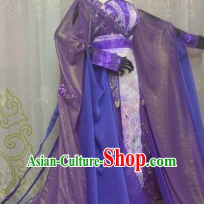 Chinese Ancient Imperial Concubine Costume Cosplay Swordswoman Clothing Tang Dynasty Nobility Lady Purple Hanfu Dress for Women