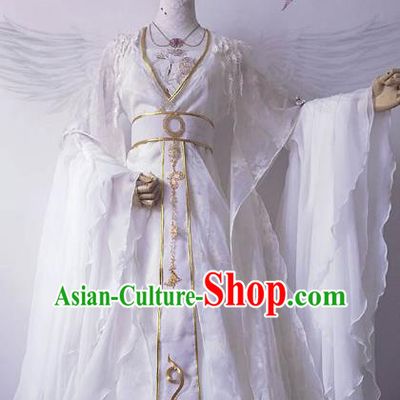 Chinese Ancient Costume Cosplay Imperial Concubine Clothing Tang Dynasty Palace Lady Embroidered White Hanfu Dress for Women