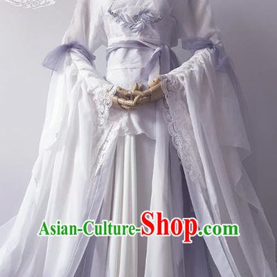 Chinese Ancient Cosplay Queen Costume Han Dynasty Empress Embroidered White Hanfu Dress for Women