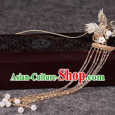 Chinese Traditional Handmade Hair Accessories Ancient Tassel Hairpins Hanfu Golden Phoenix Hair Clip for Women