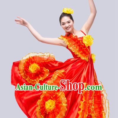 Top Grade Stage Show Costume Chorus Modern Dance Classical Dance Peony Red Dress for Women