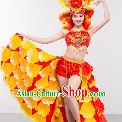 Top Grade Stage Show Costume Chorus Modern Dance Spanish Dance Red Dress and Headpiece for Women