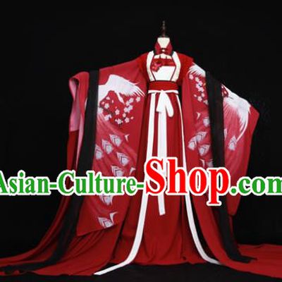 Chinese Ancient Cosplay Fairy Red Costume Han Dynasty Princess Embroidered Hanfu Dress for Women