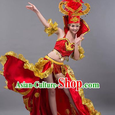 Spanish Traditional Paso Doble Costume Opening Dance Modern Dance Big Swing Red Dress and Headpiece for Women