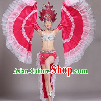 Top Grade Modern Dance Costume Opening Dance Rosy Clothing and Headpiece for Women