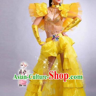 Top Grade Stage Performance Modern Dance Costume Opening Dance Yellow Clothing and Headpiece for Women