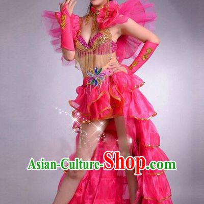 Top Grade Stage Performance Modern Dance Costume Opening Dance Rosy Clothing and Headpiece for Women