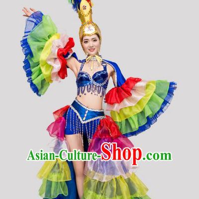 Top Grade Stage Performance Costume Opening Modern Dance Dress and Headpiece for Women