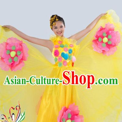 Top Grade Stage Performance Folk Dance Costume Chorus Singing Group Opening Modern Dance Yellow Dress for Women