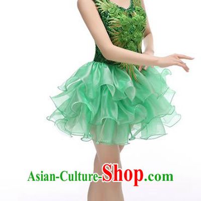 Top Grade Stage Performance Costume Chorus Singing Group Opening Modern Dance Green Bubble Dress for Women