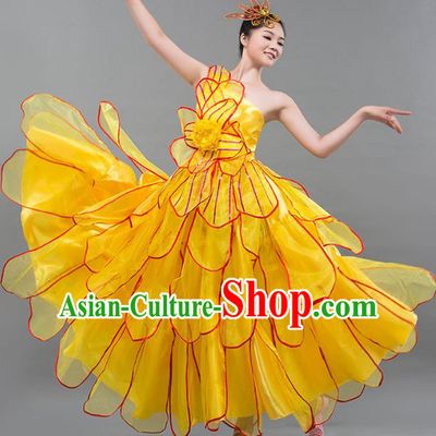 Top Grade Stage Performance Costume Chorus Singing Group Opening Modern Dance Yellow Bubble Dress for Women