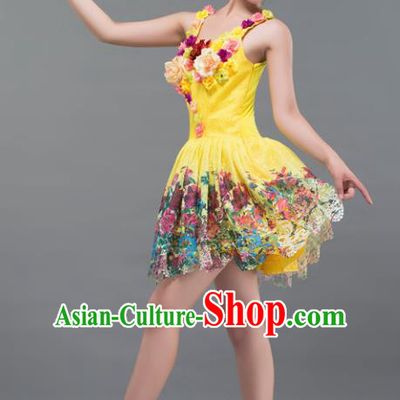 Top Grade Stage Performance Costume Chorus Modern Dance Yellow Bubble Dress for Women