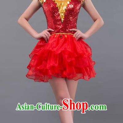 Top Grade Stage Performance Costume Chorus Modern Dance Red Bubble Dress for Women