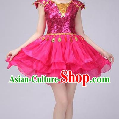 Top Grade Stage Performance Costume Chorus Modern Dance Rosy Bubble Dress for Women