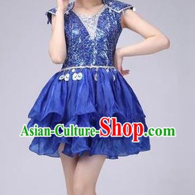 Top Grade Stage Performance Costume Chorus Modern Dance Royalblue Bubble Dress for Women