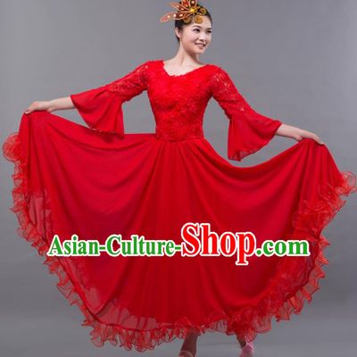 Top Grade Stage Performance Classical Dance Costume Chorus Modern Dance Red Dress for Women